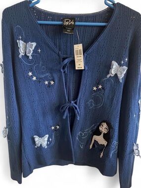 NWT Hot Topic Corpse Bride Blue Tie-Front Cardigan Sweater M